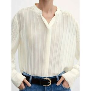 Commense Beige Ribbed Long Sleeve Blouse‎ Casual Chic Wear Size M